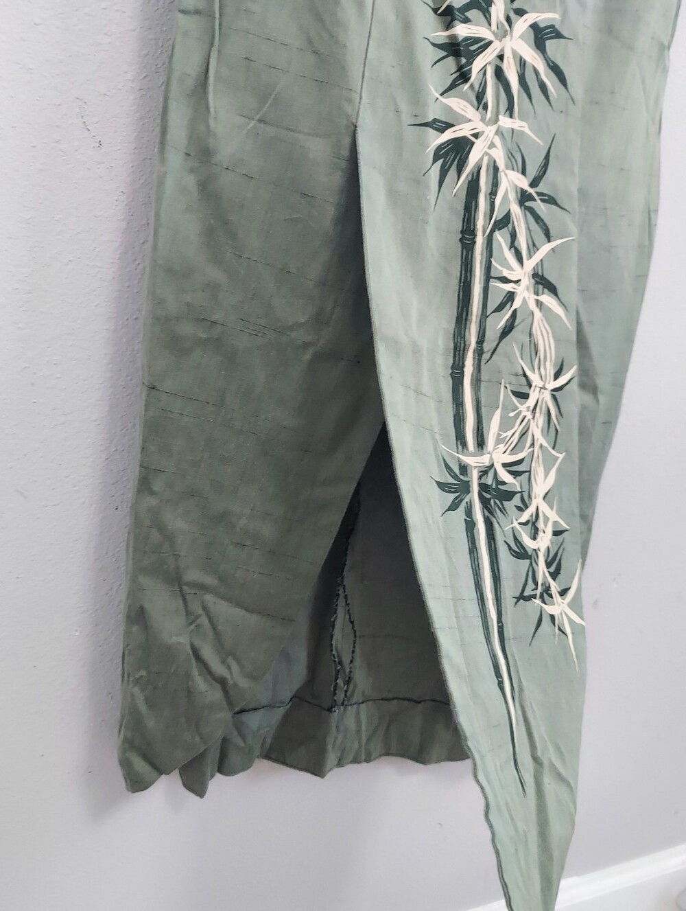 Vintage Liberty House By Kiyomi Olive Green Muumuu Dress Bamboo Art Hawaiian 8 - Picture 5 of 9